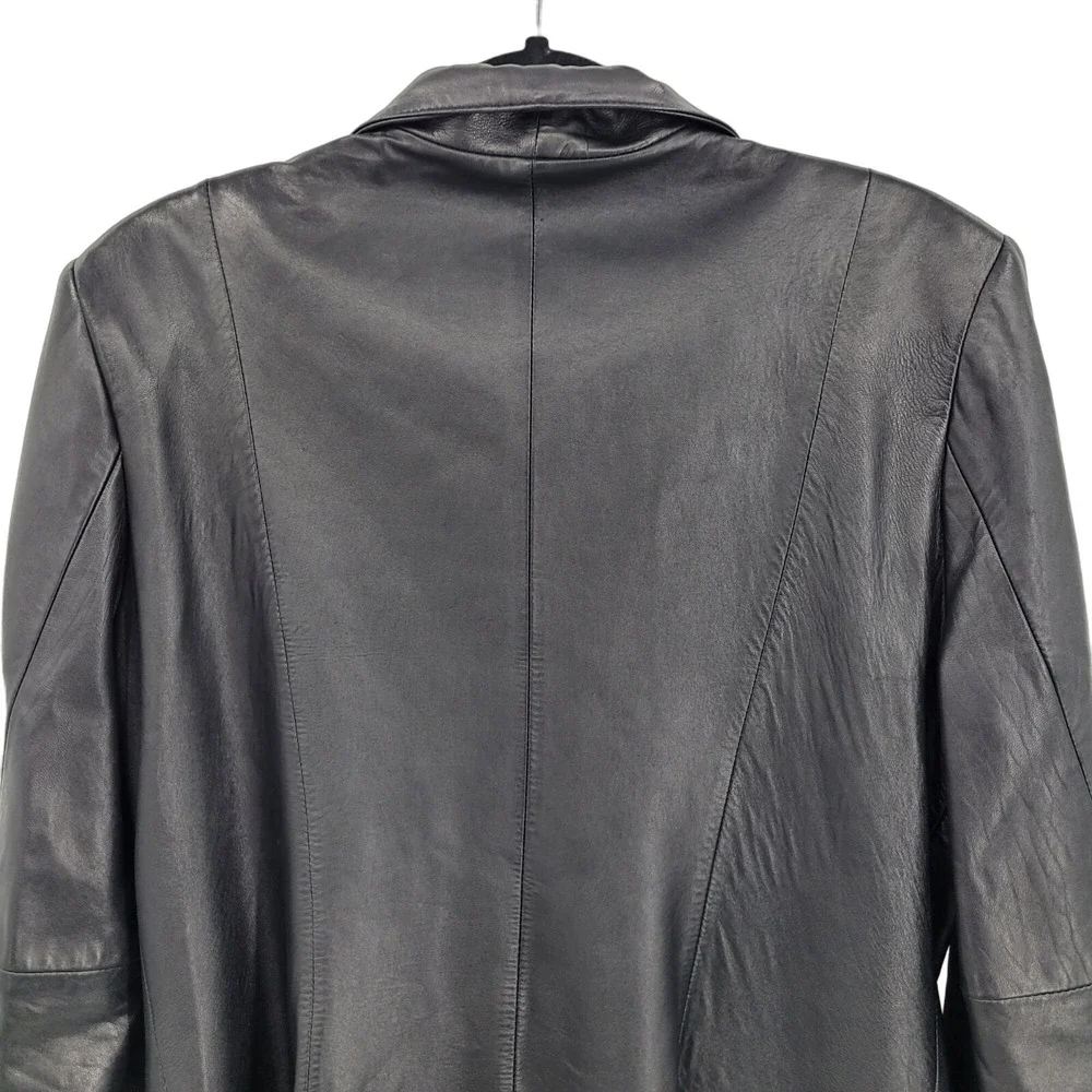 Vtg 90s Jones New York Buttery Leather Moto Blazer Jacket Coat L Black Zip Up‎